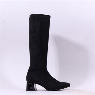 Miss Elastic Fax Block Pull On Long Boot - Black Suede
